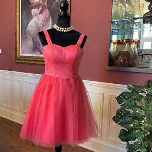 A-Line Sleeveless (w/Straps) Tulle Ruffle Skirt in Watermelon